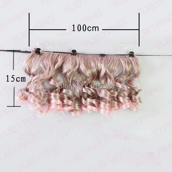 1 шт. высокотемпературные кукольные волосы 15*100 см розовый зеленый фиолетовый цвет вьющиеся парики для BJD куклы OB