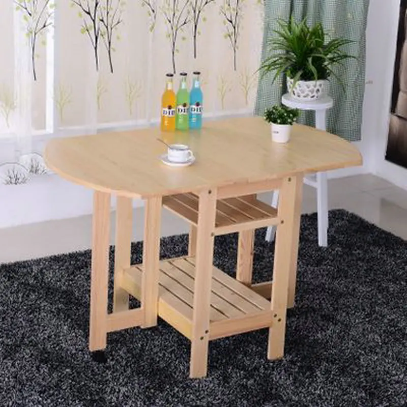 Semi-Circle Foldable Pine Solid Wood Living Room Furniture Coffee Dining Table (NO Drawers/Chairs) Children Lacquer Health