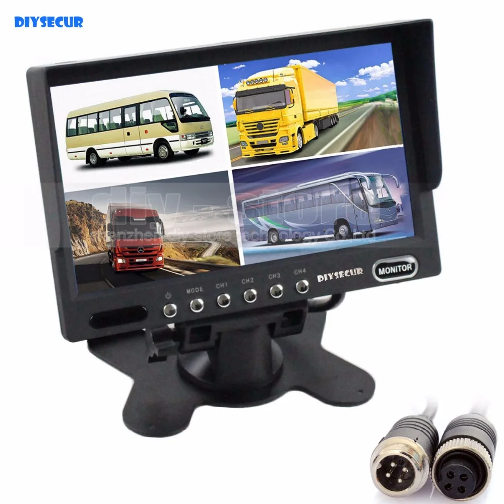 

DIYSECUR 4PIN DC12V-24V 7 Inch 4 Split Quad LCD Screen Display Color Rear View Car Bus Truck Monitoring System