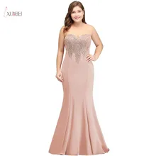 Nude Pink Plus Size Long Evening Dress 2019 Elegant Scoop Neck Sleeveless Applique Mermaid Formal Party Gown robe de soiree trendy scoop neck sleeveless animal print plus size dress for women
