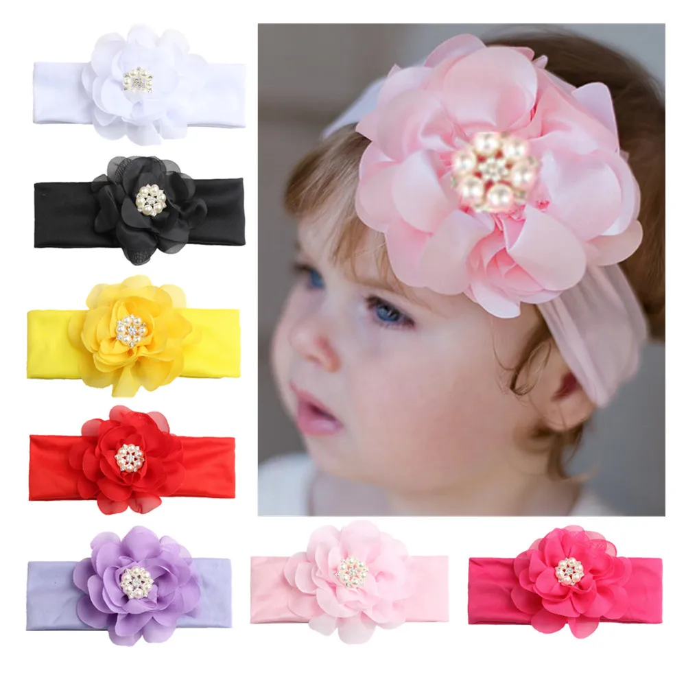 

ON SALE 1PCS 2018 New Pearls Flower Headband Kids Girls Elastic Turban Hair Band Hair Accessories Head Wrap bandanas bebe