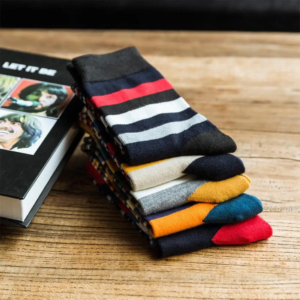 MISSKY 5 пары мужских носков Модные Разноцветные полосатые носки до середины икры пять цветов смешанные