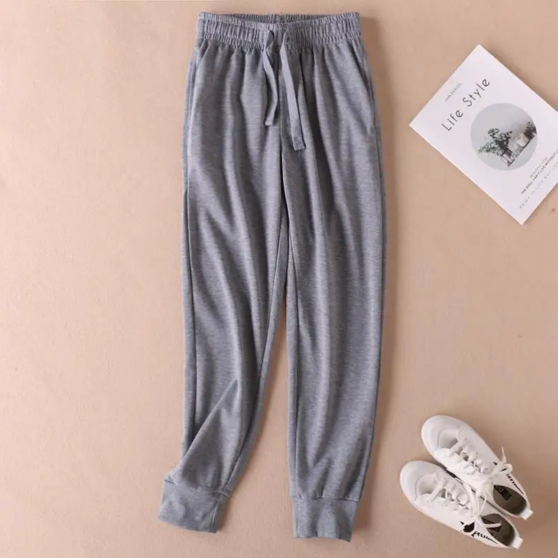 

Foreign Trade Spring and Autumn Breathable Terry Material Tie Foot Laces Leisure Running Pants Lovers Full Length Sports Pants