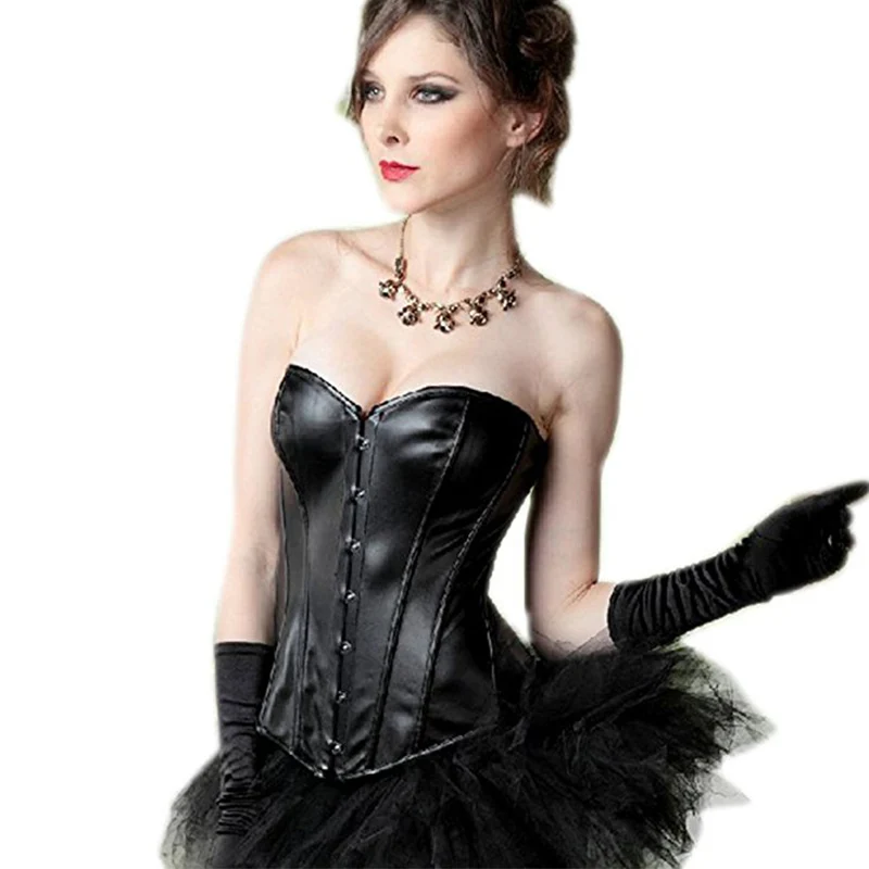 Women's Satin Overbust Corset Bustier Black Sexy Slimming Wait Hot Body Shaper Lace up Boned Top Corsets Espartilho XL W161361 (5)