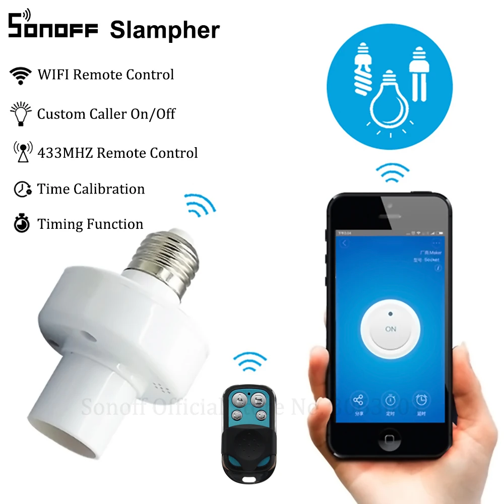 Sonoff Slampher RF 433 МГц беспроводной контрольный светильник, держатель E27, Универсальный WiFi светильник, лампочка, держатель, умный дом, переключатель IOS Android