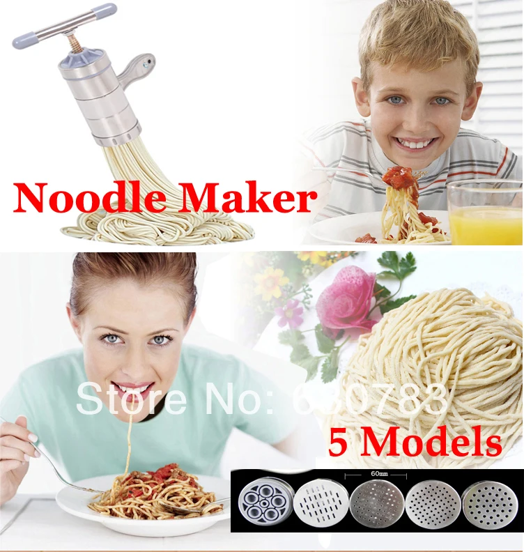 free shipping 1 piece Stainless Steel Noodle Maker With 5 Models Manual Noodle Press Pasta