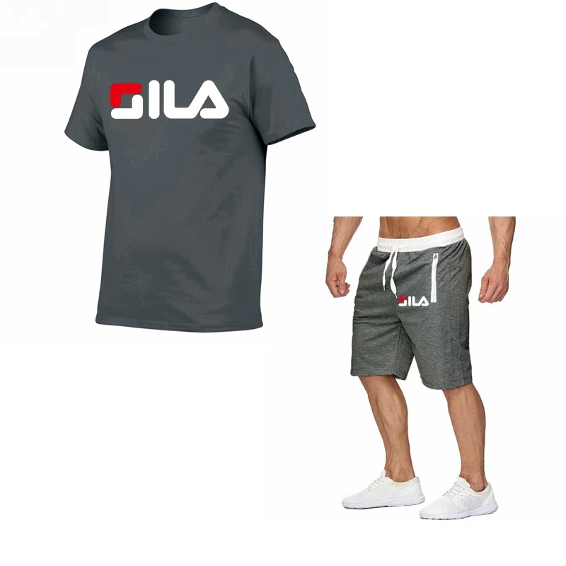 

Mens Tracksuit T-shirt Set Summer Casual printing Sporting Male Short-Sleeved Tops+Shorts Sweatsuit 2 Piece T-shirt Suit