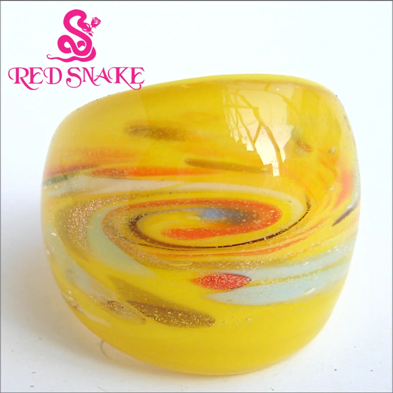 

RED SNAKE Fashion Ring Handmade Yellow with color spots Murano Glass Rings