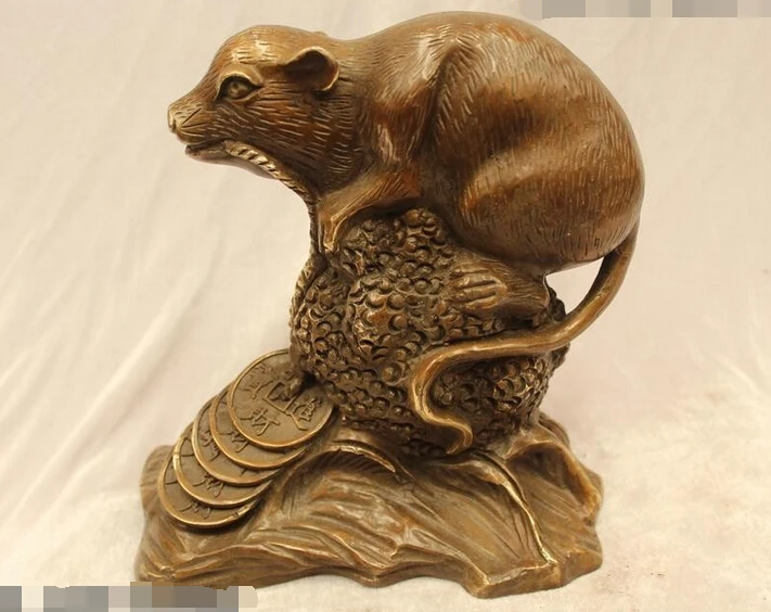 

R0720 Details about 9"China Folk Bronze Lifelike Lucky make a fortune Money mouse Statue
