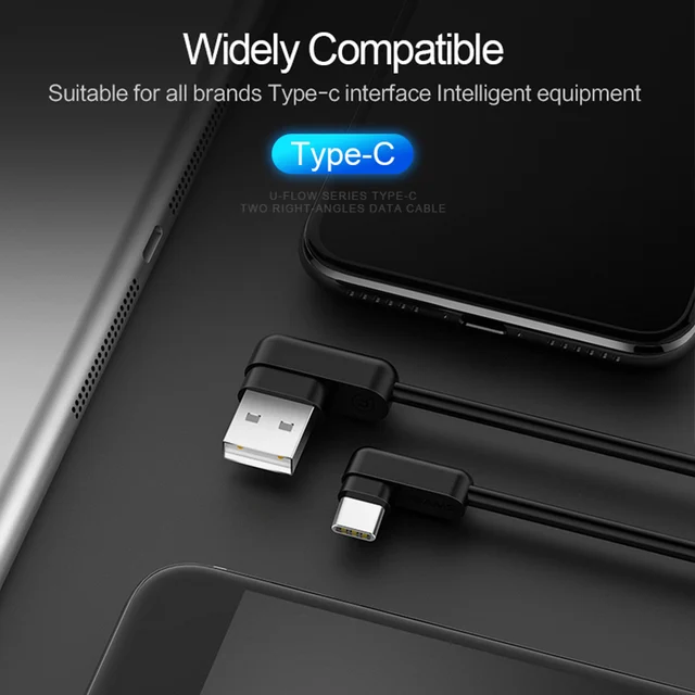 USAMS Type C Data Cable L Bending USB C Charge Cables for Samsung Xiaomi Data Sync USB Phone Cable Fast Charging Cable type-c