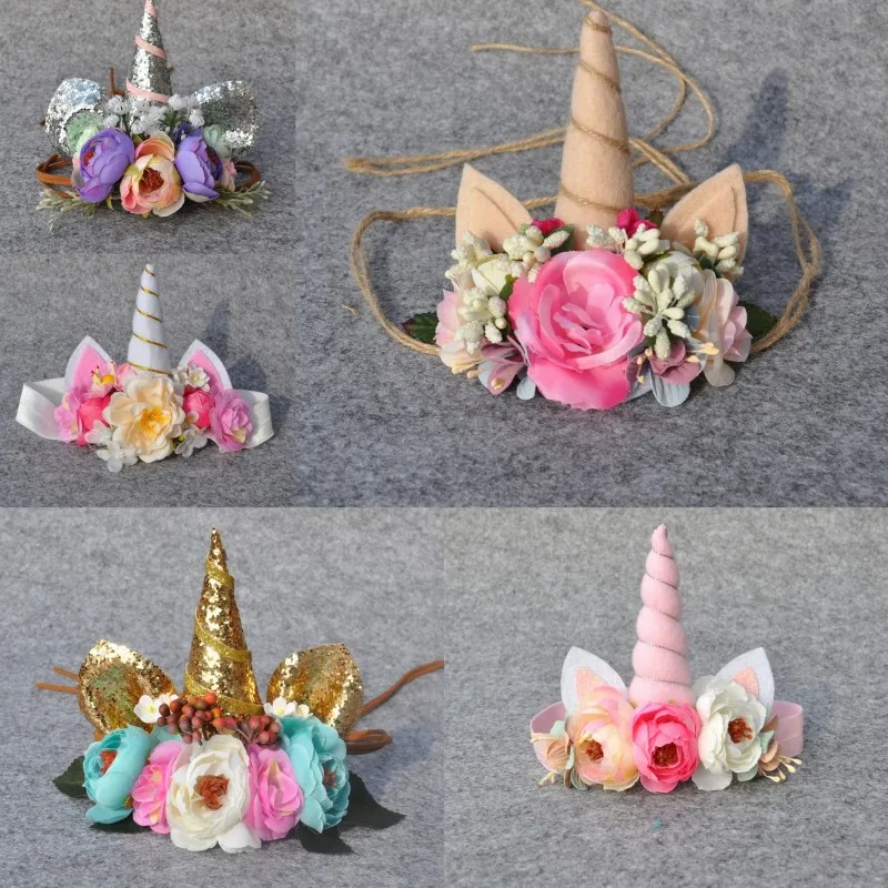 Unicorn Horn Headband Tie Back Floral Crown Handmade Flower Headband Photo Prop Unicorn Horn Headband Tie Back Floral Crown Handmade Flower Headband Photo Prop