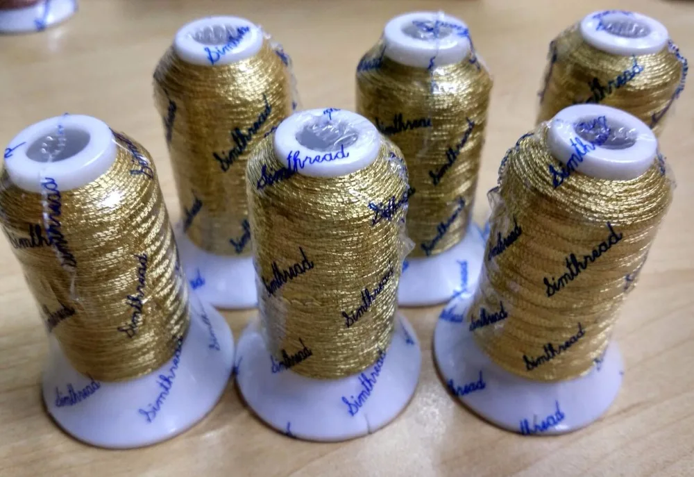 

Simthread Gold Silver Colors Metallic embroidery thread for hand or machine embroidery, 6 spools 550 yards each