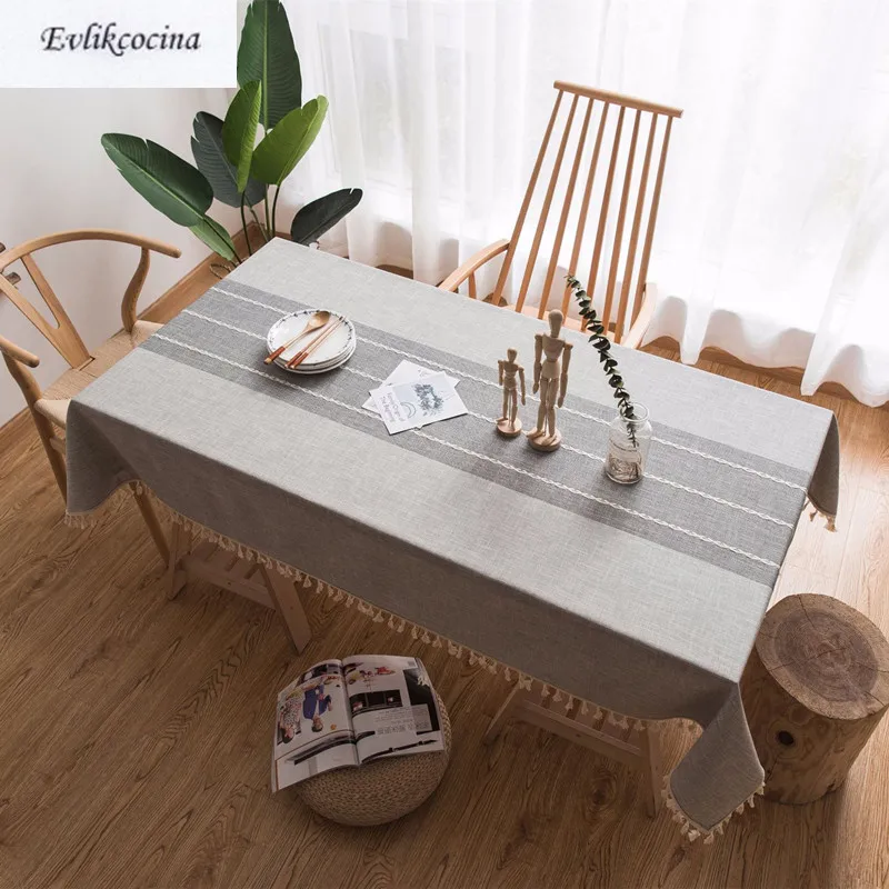 

Free Shipping Gray Linen Cotton Tassel Tablecloth Home/Hotel/Dinner Table Cover Mantel De Mesa Multifunction Covered Cloth Nappe