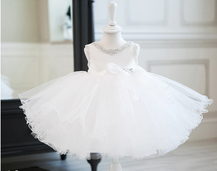 Элегантные летние платья на день рождения для девочек, платье-пачка украшенное жемчугом, платья для девочек на свадьбу, белое/черное платье для крещения, От 2 до 11 лет