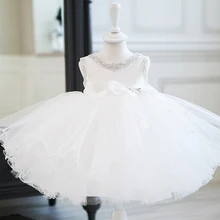 Элегантные летние платья на день рождения для девочек, платье-пачка украшенное жемчугом, платья для девочек на свадьбу, белое/черное платье для крещения, От 2 до 11 лет