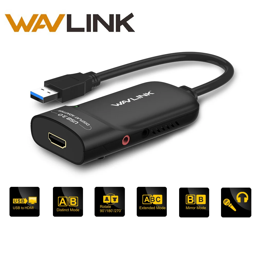 Wavlink USB 3,0 HDMI видео графический адаптер Дисплей нескольких мониторов 1080 P внешняя видеокарта Поддержка продлить/зеркало режим