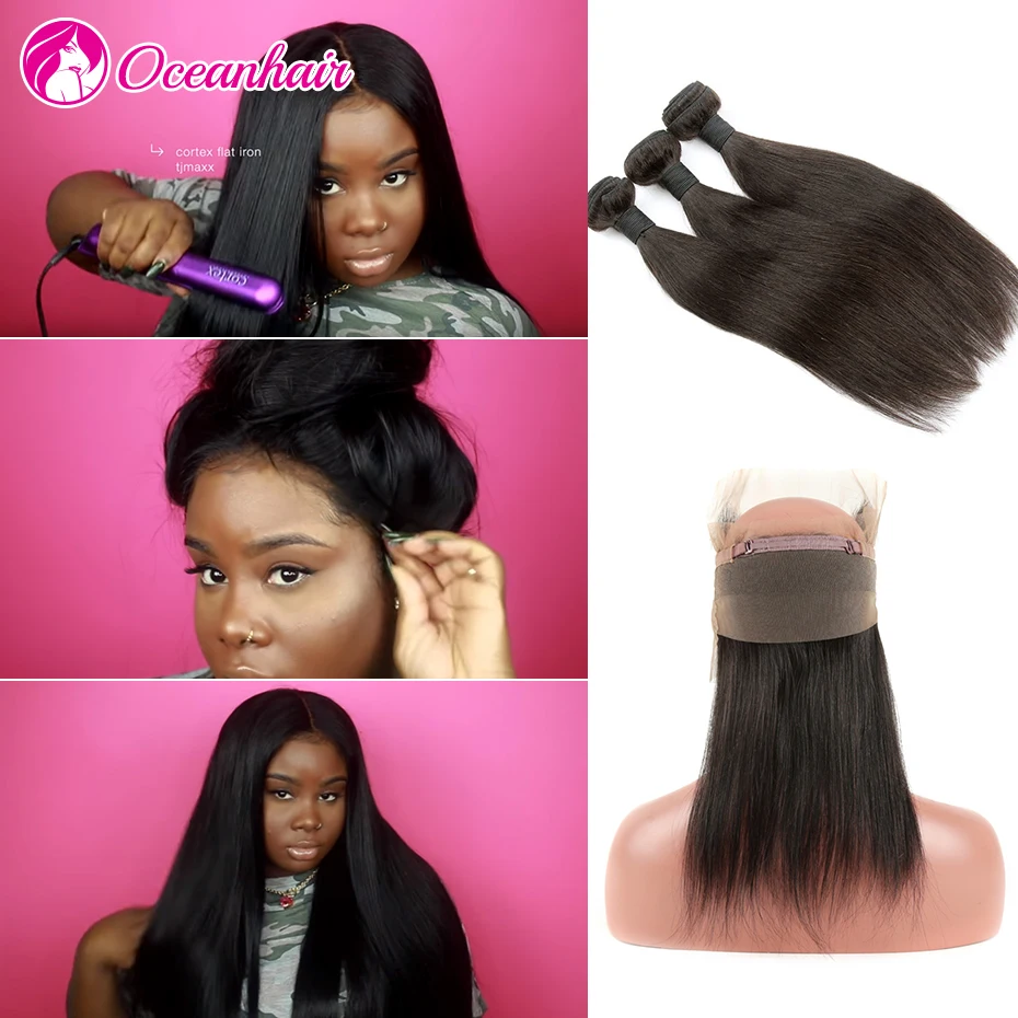 

Ivy Dear Recommend Preplucked 360 Lace Frontal With Bundles Peruvian Straight Hair Natural Hairline Full Lace Frontal 22"x4"x2