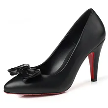 Large size34-40 2016 Spring Womens Pointed toe pumps woman high heel Red Bowtie dress Shoes zapatos mujer Ladies butterfly shoes