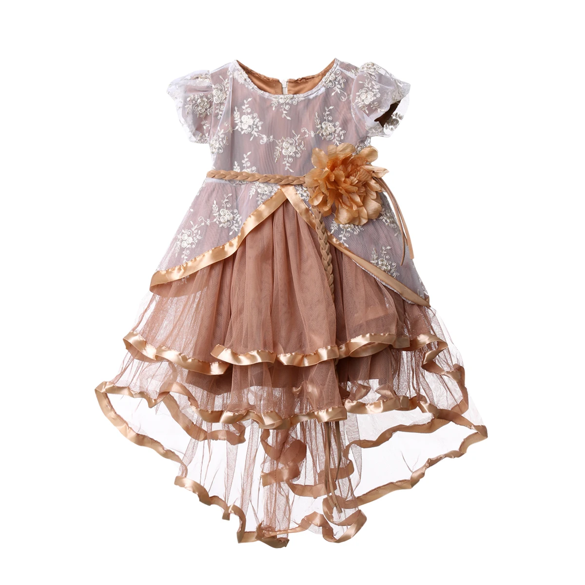 

2018 Kids Girl Dress Flower Party Princess Short Sleeve Formal Party Wedding Clothes Lace Trumpet Seashes Bow Cute Dresses