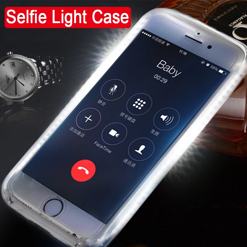 

Selfie Light Case For IPhone 7 Plus Flash Cover Phone Shell for iphone X 6 6S 8 Plus 5 5S I7 I5 I6 For Samsung S6 S7 edge Coque