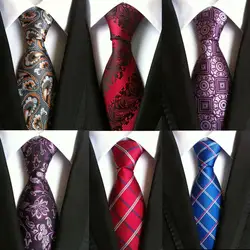 Горячая Пейсли галстук для мужчин S 100% шелк Галстуки дизайнеры моды 8 см темно синий и красный полосатый свадебный