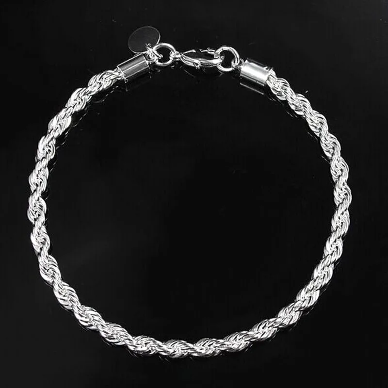 925 Stamped Silver colorFashion Jewelry 4MM Twisted Link Chain Bracelets New | Украшения и аксессуары