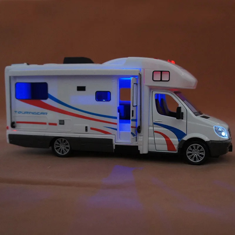 

1:32 travel acousto-optic Caravan Recreational Vehicle RV CAR pull back car with sound light children's toy touring bus