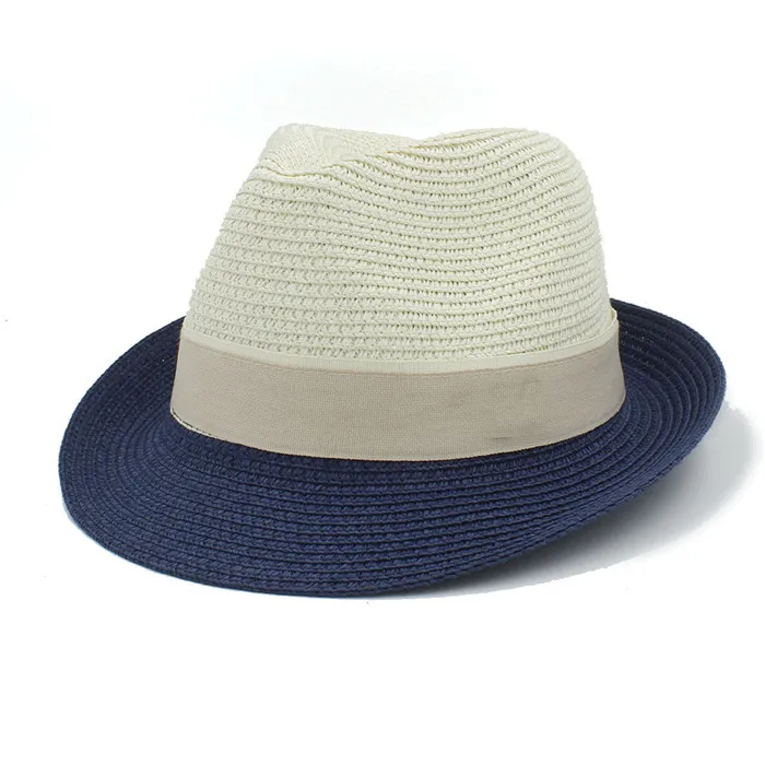 Британский стиль Панама шляпа для мужчин и женщин Fedorashat джаз шляпа Контрактная пляжная Летняя сумка из соломы шляпа гангст шляпа - Цвет: Blue