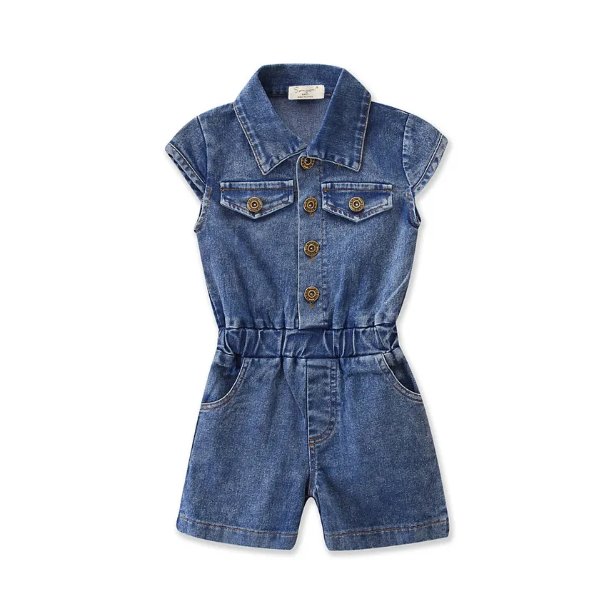 Girls Denim Shorts Blue Jean Overalls Sleeveless Rompers Summer Children's Clothing Newborn Baby Girl Jumpsuit Clothes 2-6Y - Цвет: Синий