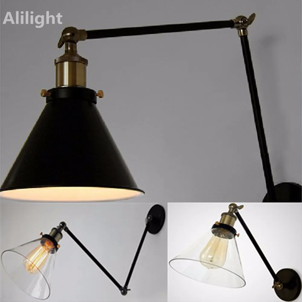 3Vintage-Industrial-Wall-Lamps-Loft-Swing-Arm-Wall-Sconce-Adjustable-Warehouse-Ambient-Lighting-Glass-Lampshade-E27