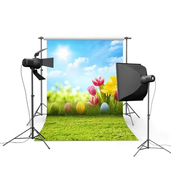 

5x7ft Custom Photo Studio Seamless Background Backdrops Spring Flowers Grass Lawn Easter Eggs Background For Children Newborn
