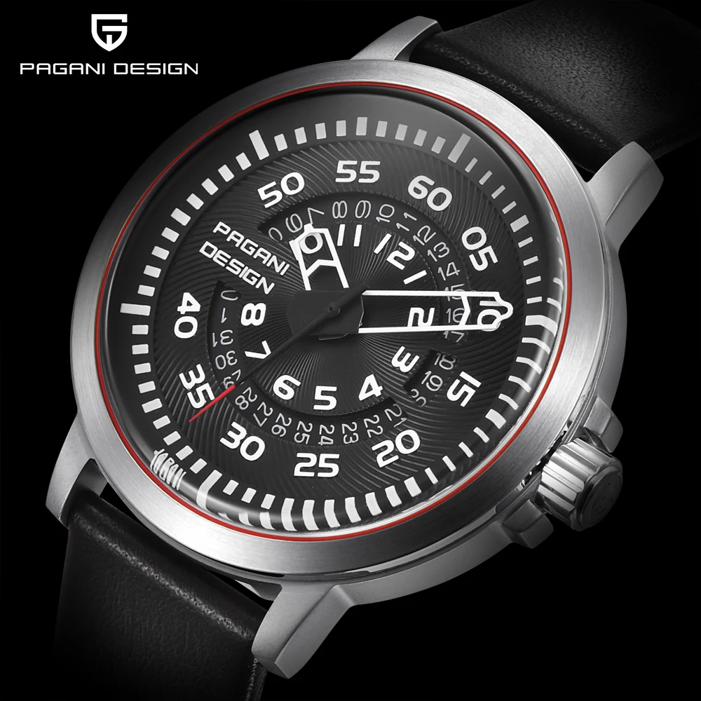 

PAGANI DESIGN Top Mens Watches Luxury Waterproof Leather Quartz Watch Men Unique Design Hollow Calendar Men's Watches