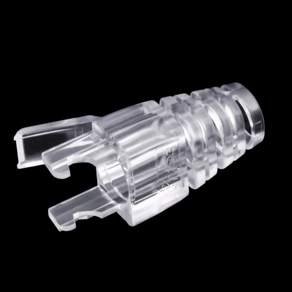 CNCOB 100pcs cat6 rj45 Ethernet connector cover, PC double buckle claw transparent cable protection sleeve, aperture 6.7mm