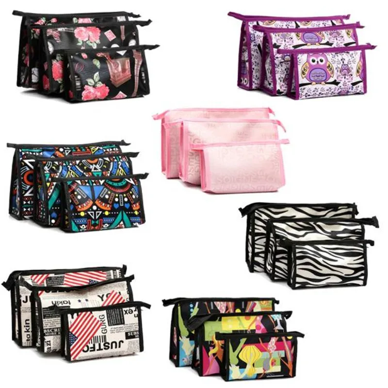 

New style 3pcs Cosmetic Toiletry Travel Wash Makeup Bag Holder Pouch Kits Set Leather Material travel makeup bag viaje