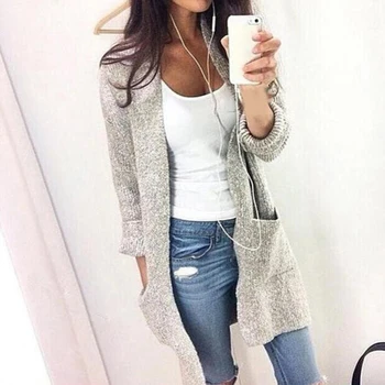 

Autumn coat casual Women's Knit Sweater ladies Cardigan Jumper Coat Casual Loose Pocket tops