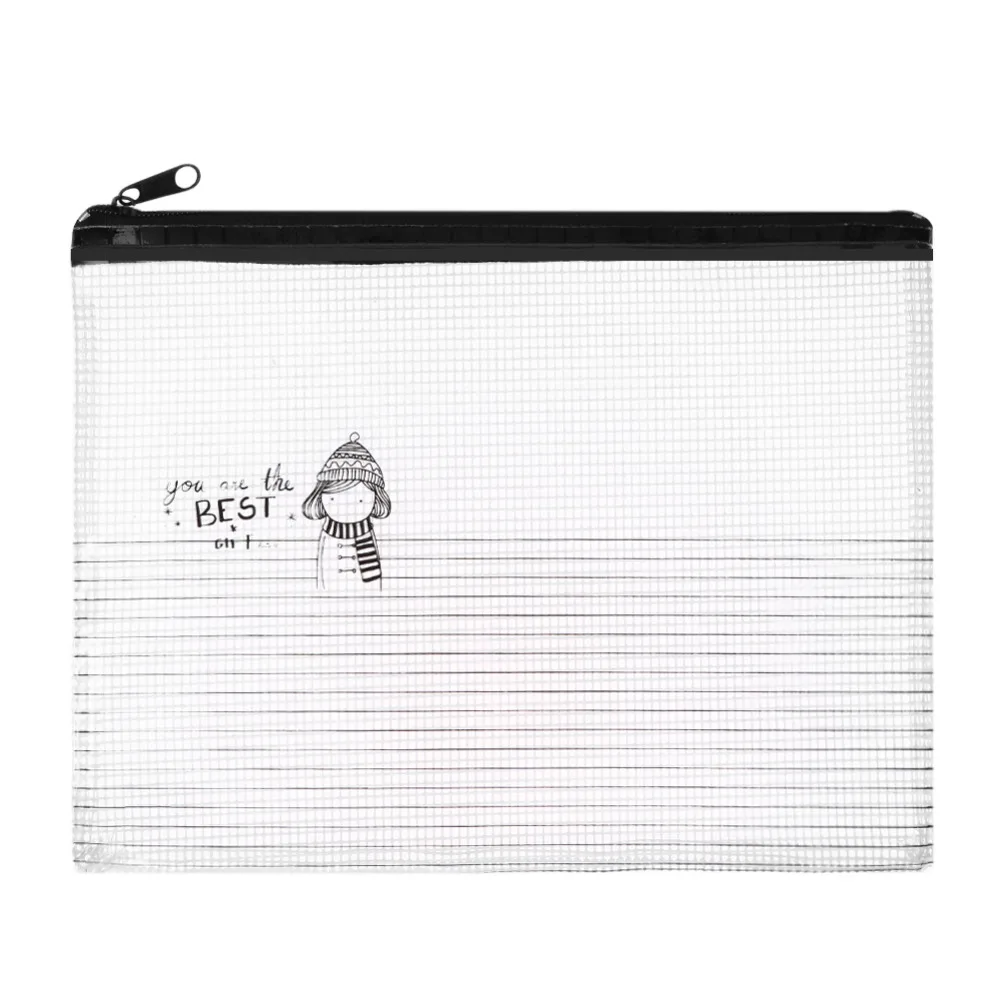 

Simple cute PVC Waterproof Pencil CasesTransparent A4 Stationery Storage Office School Supplies Pencil Zip Bags for Girls