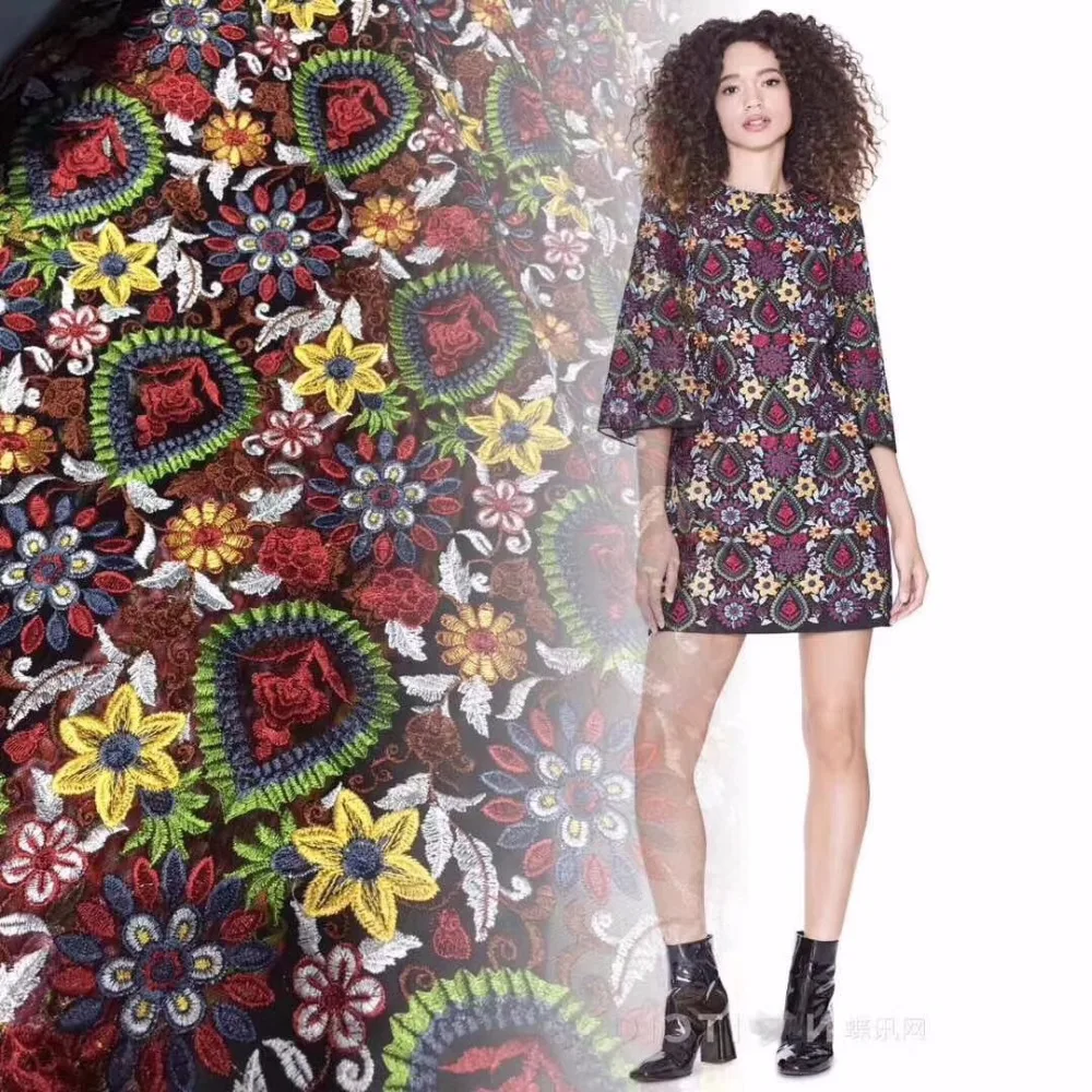 

2018 Fashionc high-end private custom import big heavy cloth lace Multicolored embroidery yarn jacquard fabric 5 YARDS