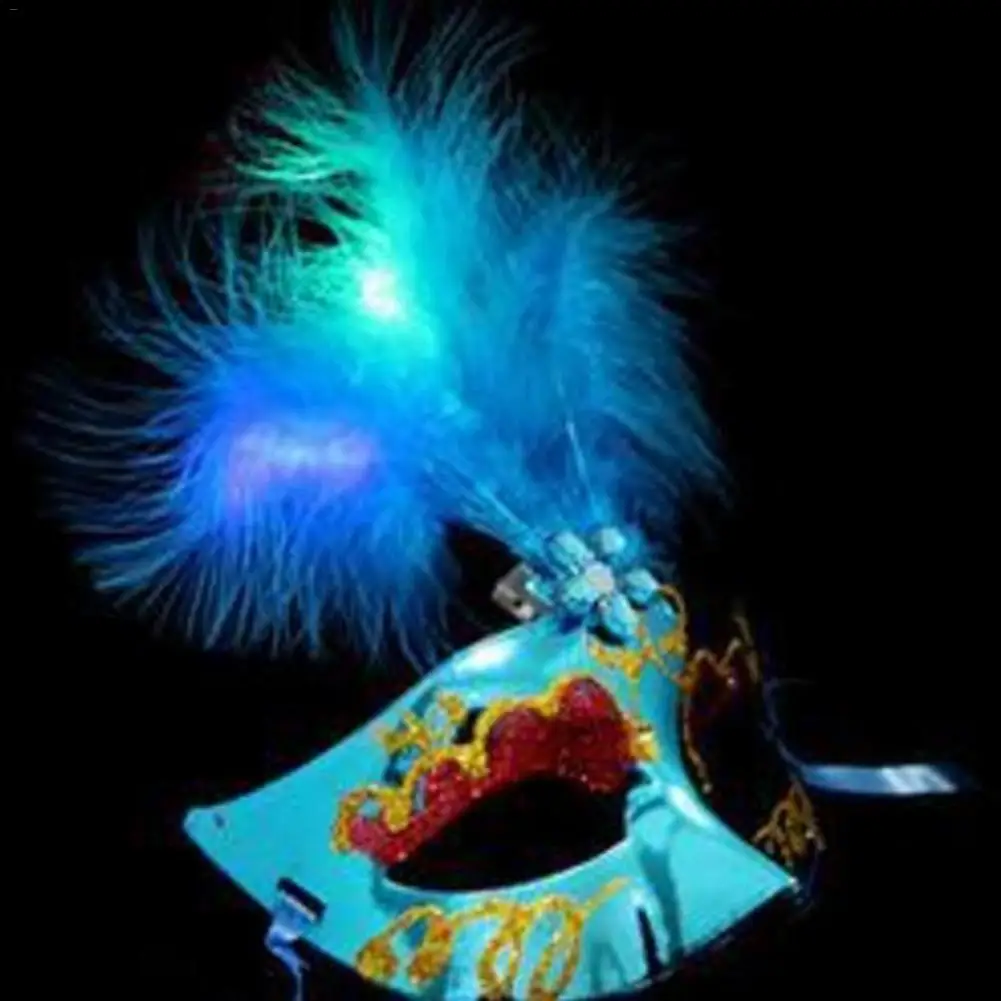 Christmas Half Face Style LED Luminous Mask Party Ball Feather Mask (With Button Battery&OPP Packing)