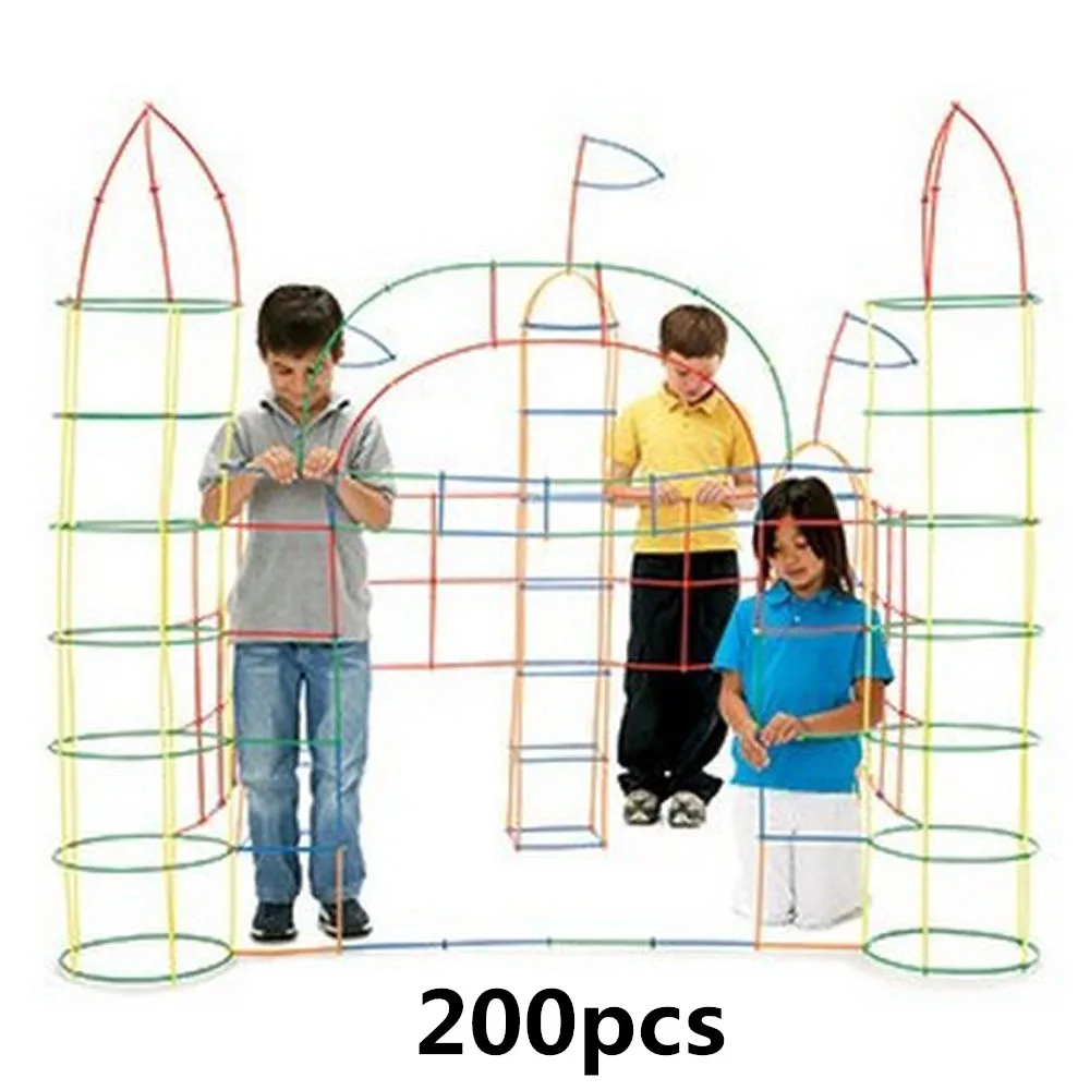 

200Pcs Plastic Boys Girls 4D Straw Building Blocks Joint Funny Development Toys