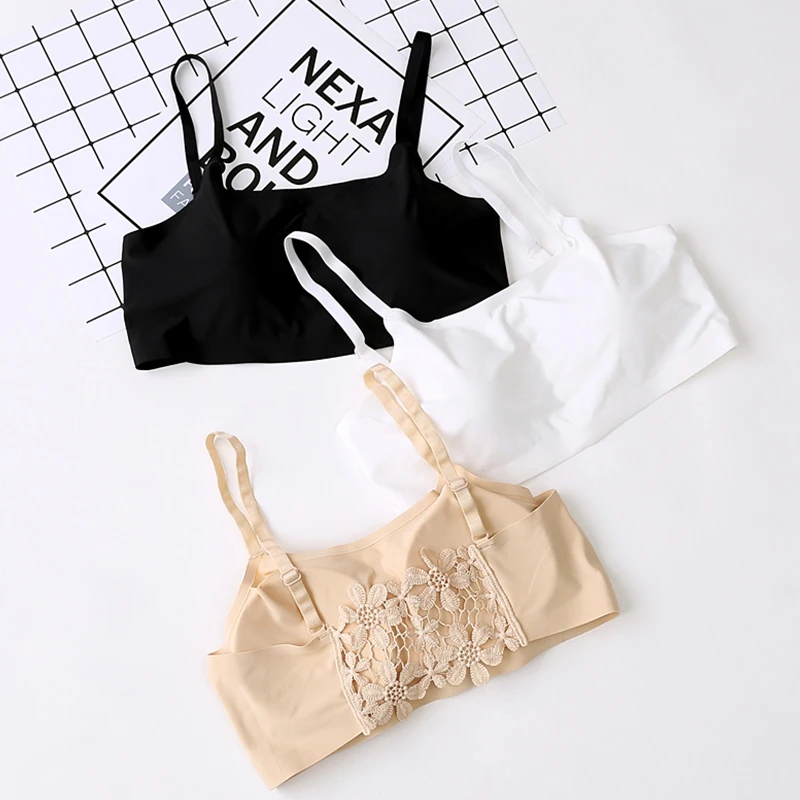

Seamless Tube Crop Tops Girl Sleep Vest Wrapped Chest Bra One-Piece Padded Bra Sexy Flower Back Underwear Women Hollow Tank Top