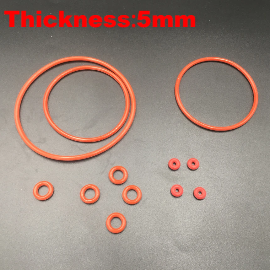 

20pcs 25x5 25*5 26x5 26*5 27x5 27*5 (OD*Thickness) 5MM Thickness Food Grade Red Silicone Rubber Oil Seal O Ring O-Ring Gasket