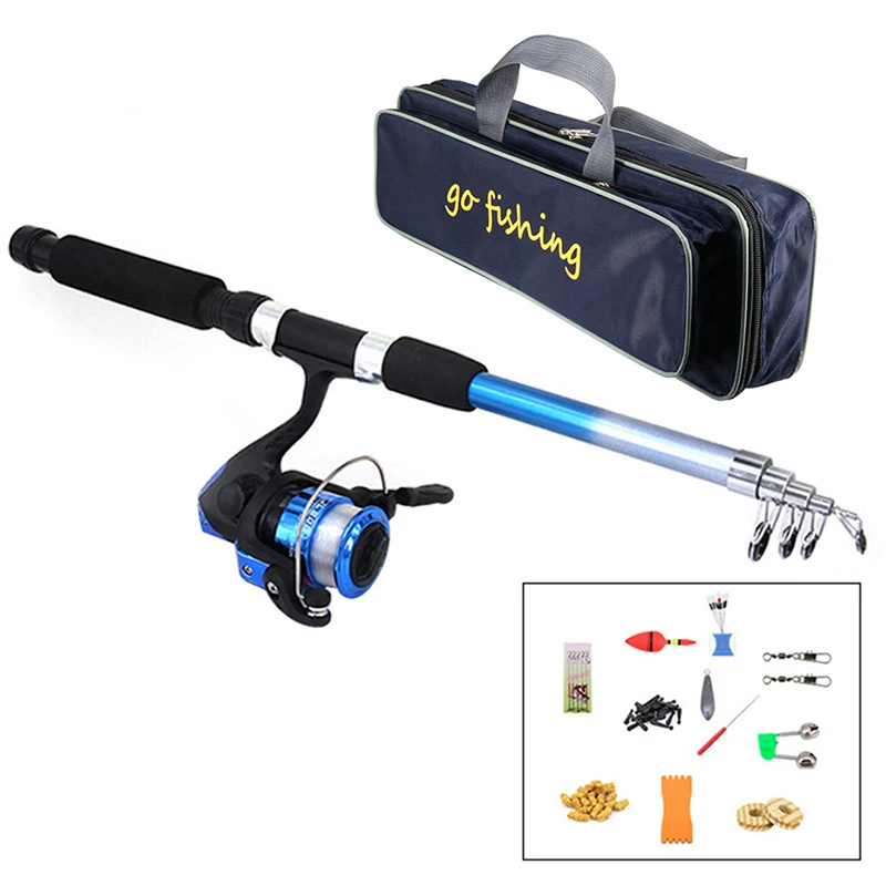 

Fishing Rod Reel Combo Full Kit 1.8m Telescopic Fishing Float Spinning Reel Set with Hooks Lures Barrel Swivels Storage Bag Suit