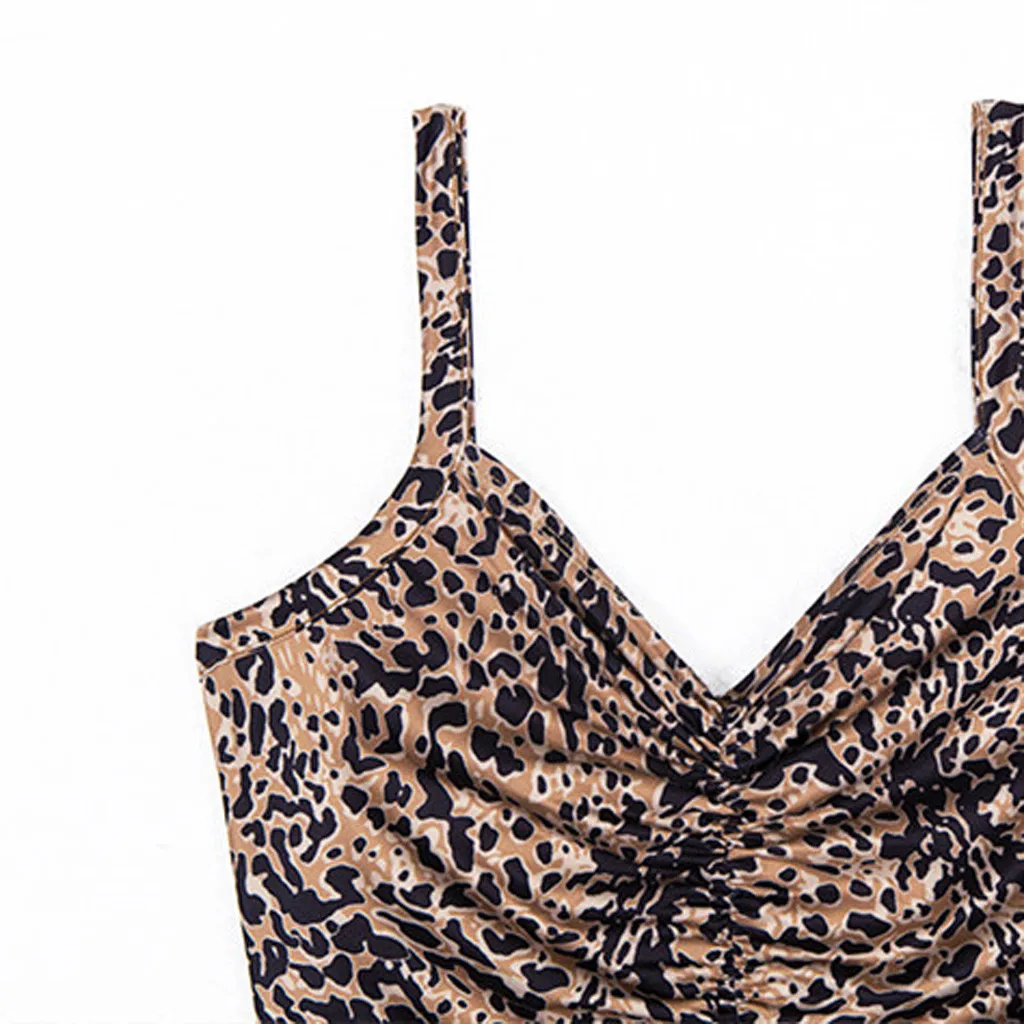 Fashsiualy пикантные летние женское платье Мода v образным вырезом Leopard Бандажное с