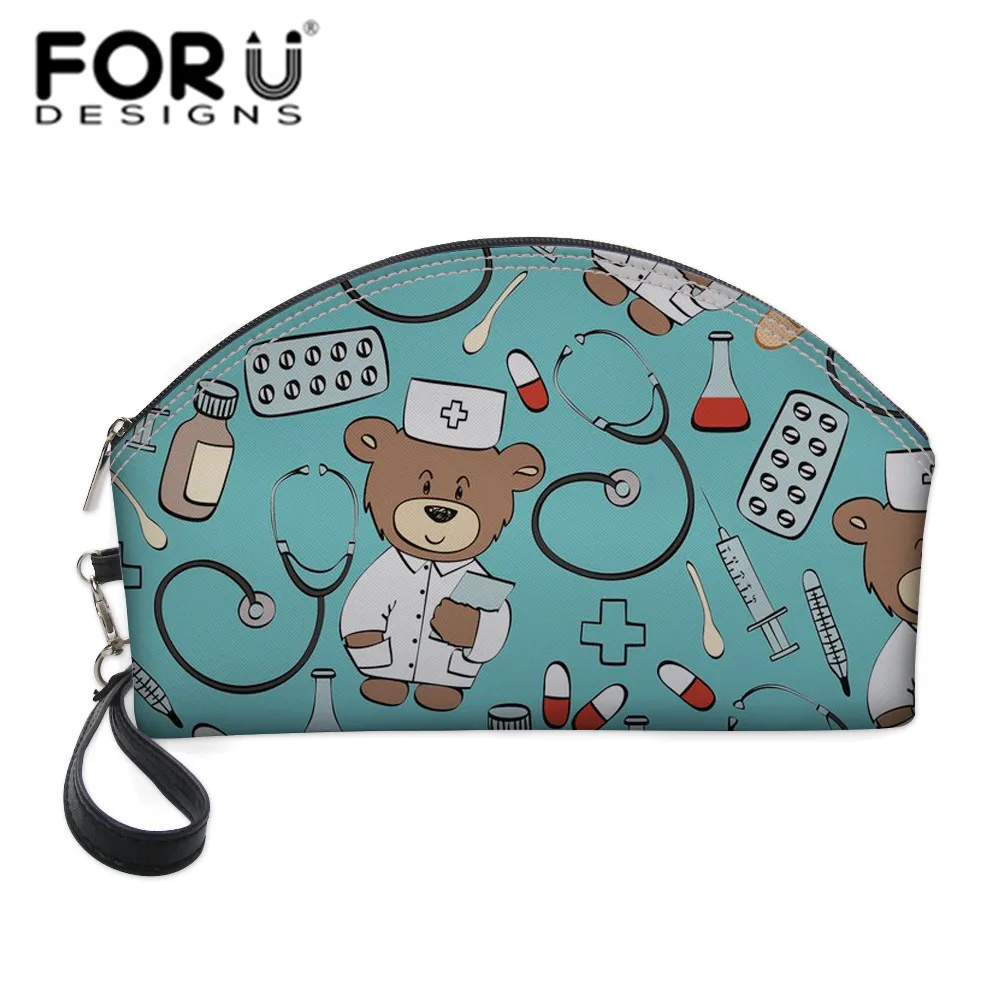 

FORUDESIGNS Cute Cosmetic Bag Nurse Bear Printing Women Travel Make up Toiletry Bags Makeup Handbag Organizer Case Kits Storage