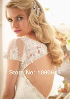 2014 New Design Lace Beads V Neck Open Back Mermaid Bridal Wedding Gown Dress Tulle 266