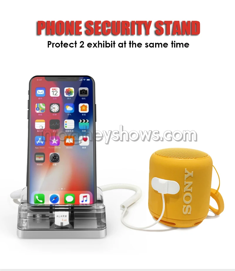 elderly sos alarm 2 Ports Mobile Phone Security Stand Acrylic Cellphone Anti Theft Holder Blue Smartphone Display Alarm System For Apple Store ring keypad siren