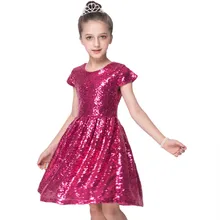 

2018 INS Fashion Girls Dress Sequin Short Sleeve Dress Party Dress Shiny Princess Boutique Clothing Golden Rose Red