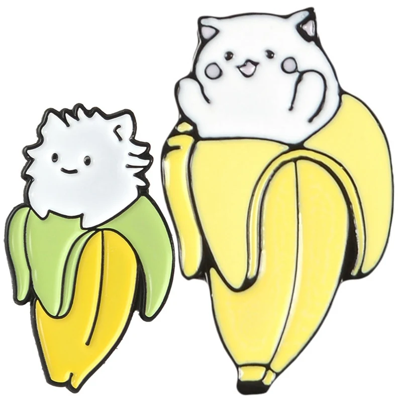 

Lovely Cat Banana Enamel Pins Cartoon Animal Fruit Brooches Badge Denim Jeans Packback Lapel Pin Cute Kitten Jewelry Gift