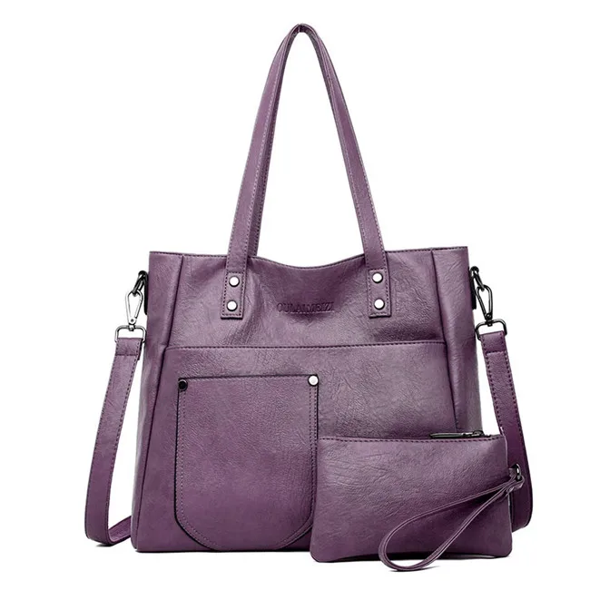 Роскошная Брендовая женская мягкая кожаная сумка на плечо, женская модная большая карманная сумка, женская сумка, Повседневная сумка через плечо с кошельком - Цвет: Purple
