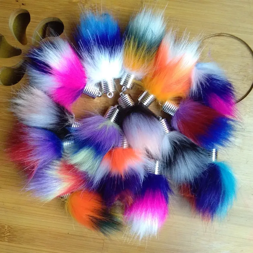 

12pcs/Lot Colorful Flower Buds Design Faux Rabbit Fox fur Pompon Pendant for Chain Bag Chain Curtain Tassel Handmade Crafts Gift